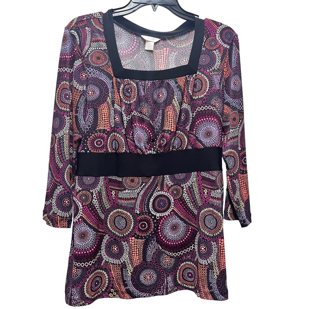 Abstract Print Square‎ Neck 3/4 Sleeve Tunic Top Christopher Banks Womens Medium